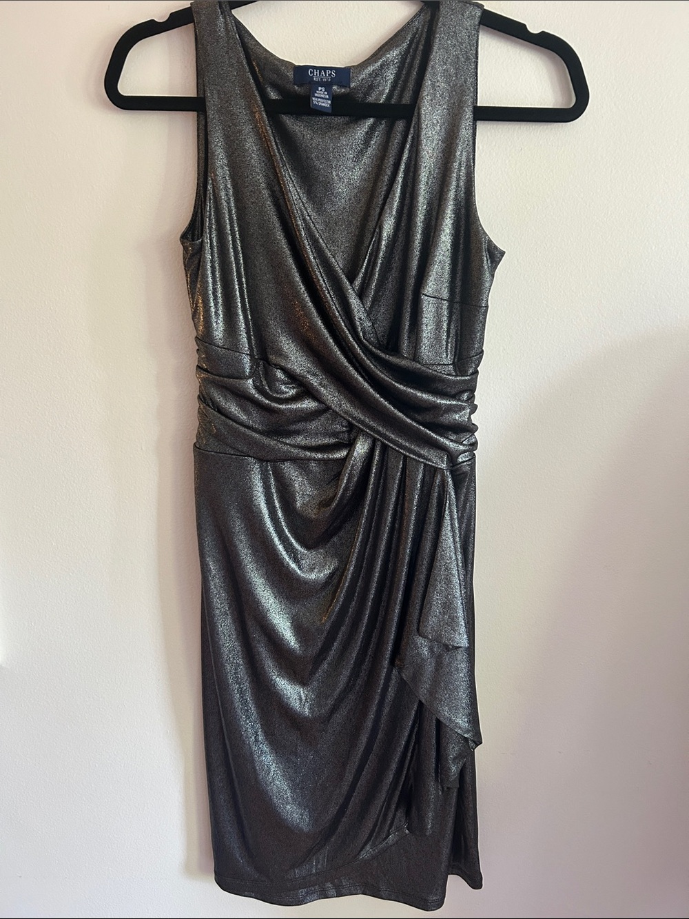 Chaps Metallic Silver Draped Midi Dress